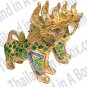 Pair Gilt Carving Singha Thai Lion Foo Dog Statue Decor