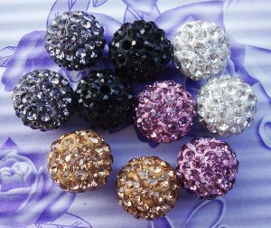 10mm 50pcs mixture colors rhinestone polymer clay shamballa wedding beads,pave disco ball