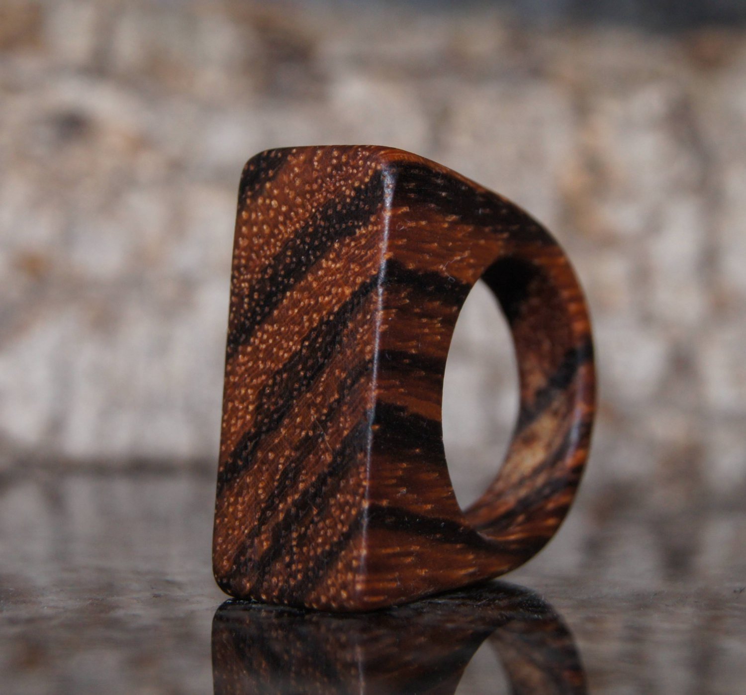 Zebra Wood Ring, US Size 7