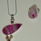925 Sterling silver pink agate necklace and ring (sz 9) set