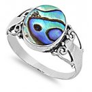 12MM  Sterling Silver OVAL Ocean Sea Mystic Fire Rainbow ABALONE Shell Ring 6-9