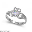 10MM 2ctw Sterling Silver OCTOBER WHITE OPAL BIRTHSTONE IRISH Claddagh Ring 5-10