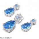 29MM XL BLUE TOPAZ TEARDROP CZ Italian Sterling Silver Earring Pendant Combo Set