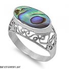 12MM Sterling Silver OVAL Ocean Sea Mystic Fire Rainbow ABALONE Shell Ring 6-9