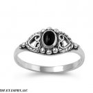 8MM STERLING SILVER AUGUST BLACK ONYX BIRTHSTONE HEARTS OVAL EYE RING SIZE 5-9