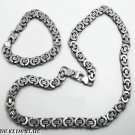 8mm FLAT BYZANTINE Mechanic Stainless Steel Silver 22" Chain w/ 8" Bracelet Set