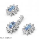 10MM OVAL BLUE TOPAZ  with CZ Italian Sterling Silver Earrings Pendant Combo Set