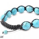 10mm TURQUOISE CUT Stone Bead DISCO BALL Black String Bracelet