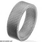 8MM 316L STAINLESS STEEL DESIGNER INSPIRED FLEXIBLE MESH METALLIC SILVER RING