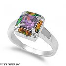 11MM 5ct Sterling Silver LARGE OCTOBER BLACK FIRE OPAL AMETHYST CUSHION Ring 5-9