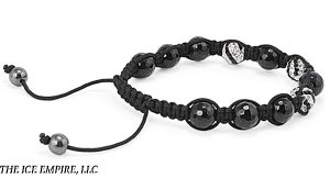 8mm Shiny FACET ONYX, BLACK & WHITE CRYSTALS Disco Balls Bracelet