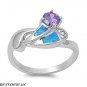 10MM Sterling Silver ROUND AMETHYST W/ BLUE OPAL ACCENT ON DESIGNER RING 5-9