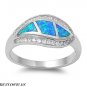 10MM .925 Sterling Silver BLUE OPAL W/ CLEAR CZ ACCENT ON DESIGNER BAND RING 5-9