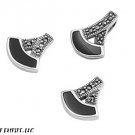 BLACK ONYX TRIANGLE, Marcasite Sterling Silver Earrings and Pendant Jewelry Set