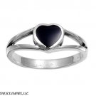 7MM Sterling Silver AUGUST BLACK ONYX BIRTHSTONE HEART Ring 5-9