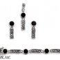 BLACK ONYX ROUND, Marcasite Silver Earrings, Pendant, Bracelet Jewelry Set