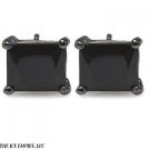 8MM 2.00ctw Solid Black Onyx on Black Princess Square Cut CZ Stud Basket Earring
