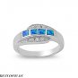 8MM Sterling Silver 4 BLUE OPAL BIRTHSTONE W/ CLEAR CZ SURROUNDING Ring SIZE 6-9