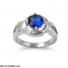 12MM Sterling Silver OCTOBER MYSTIC WHITE OPAL BIRTHSTONE BLUE SAPPHIRE Ring 5-9