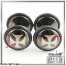PAIR OF BLACK & SILVER BIKER CHOPPER FAKE/CHEATER EAR PLUGS 00g Look-EP019