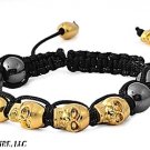 9mm Black Disco Balls MEXICAN DEATH HEAD SKULLS Gold Tone Black String Bracelet