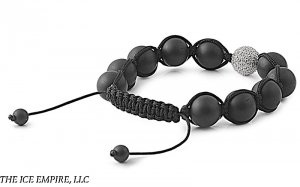 12mm Stone Bead DISCO BALL Matte Onyx White Crystal Silver Black String Bracelet