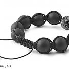 13mm Stone Bead DISCO BALL Matte Onyx Black Crystal Silver Black String Bracelet