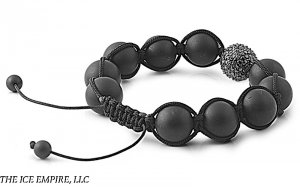 13mm Stone Bead DISCO BALL Matte Onyx Black Crystal Silver Black String Bracelet