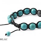 10mm Stone Bead DISCO BALL Turquoise Black Crystal Silver Black String Bracelet
