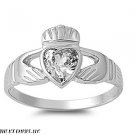 12MM 3ctw LARGE Sterling Silver Rim CLEAR CZ IRISH Claddagh Ring 4-10