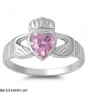 12MM 3ctw Sterling Silver JANUARY PINK/ROSE  BIRTHSTONE IRISH Claddagh Ring 4-10