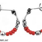 14mm Oxidized BALI Sterling Silver TWISTED RED BEADS Huggies Hoops 3mm X 14mm