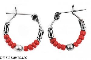 14mm Oxidized BALI Sterling Silver TWISTED RED BEADS Huggies Hoops 3mm X 14mm