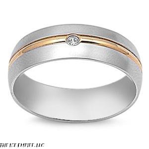 8MM (.25ctw) 2-Tone Gold & Silver Round Cut CZ Stainless Steel Silver Ring 9-13