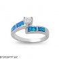 9MM Sterling Silver BLUE OPAL BIRTHSTONE W/ CLEAR HEART CZ  Ring 6-9
