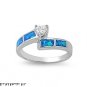 9MM Sterling Silver BLUE OPAL BIRTHSTONE W/ CLEAR HEART CZ  Ring 6-9