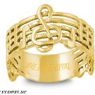 12MM GOLD TONE .925 Sterling Silver PLAY MUSIC NOTES Treble Clef Sheet Note Ring