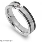 5MM (.25ctw) Black & Silver Princess Cut CZ Stainless Steel Band Ring Size 7-12