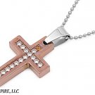 CHRISTIAN/CATHOLIC STAINLESS STEEL CRUCIFIX ROSE TONE HOLY CROSS w/ 24in CHAIN