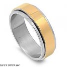 7MM Spinner Stainless Steel 2-Tone Gold & Silver Band Ring Size 7-14