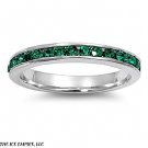 3mm .925 Silver WHITE GOLD TONE Stackable Rim EMERALD 360 CZ Eternity Ring 4-10