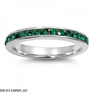 3mm .925 Silver WHITE GOLD TONE Stackable Rim EMERALD 360 CZ Eternity Ring 4-10
