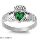 12MM Large 3ctw Sterling Silver Rim EMERALD BIRTHSTONE IRISH Claddagh Ring 4-10