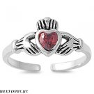 Italian .925 Sterling Silver RED GARNET HEART CZ IRISH CELTIC Claddagh Toe Ring