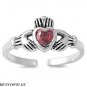 Italian .925 Sterling Silver RED GARNET HEART CZ IRISH CELTIC Claddagh Toe Ring