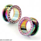 PAIR OF RAINBOW STEEL EAR PLUGS SCREW ON GAUGES WITH GEM SIZES 5/8"-12G EP009