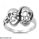 14MM Biker Gothic Italian Sterling Silver Twin SKULL RING SIZE 7-12 Halloween