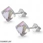 4MM "SWAROVSKI" AB COLOR  CUBE SILVER STUD EARRINGS