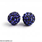 10mm BLUE on BLACK Pave Crystal Disco Ball Stud Earrings-E131