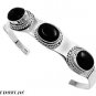 13mm .925 Sterling Silver Oval BLACK ONYX STONE Bangle Bracelet Hook Latch